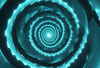 The primary subject of the image is a spiral pattern, which is the main object, scene, or focus of the image. The spiral pattern is set against a blue background, creating a visually striking and vibrant scene. The spiral pattern is depicted in a digital art style, giving it a modern and dynamic appearance. The overall atmosphere of the image is energetic and captivating, with the blue hues adding a sense of depth and tranquility.