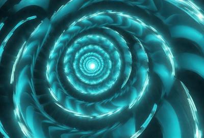 The primary subject of the image is a spiral pattern, which is a blue and white swirl. The setting is a blue background, and the visual style appears to be a digital art or illustration. The colors and mood of the image are predominantly blue and white, creating a sense of depth and intricacy in the spiral pattern.