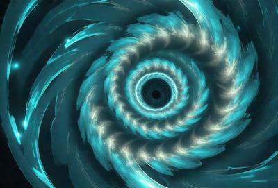 The primary subject of the image is a spiral pattern, which is a blue and white swirl. The setting is a dark background, which contrasts with the spiral pattern. The visual style is a digital art or illustration, as the spiral pattern appears to be a digital creation. The colors and mood of the image are predominantly blue and white, giving it a calm and soothing atmosphere.