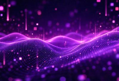 The primary subject of the image is a purple wave or a purple water-like pattern. The setting is a dark background, which contrasts with the purple wave. The visual style appears to be a digital art or illustration, as the purple wave is the main focus of the image. The colors and mood of the image are predominantly purple, creating a calming and serene atmosphere.
