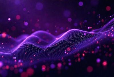 The primary subject of the image is a purple and red wave pattern, which appears to be a digital art or illustration. The setting is a dark background, and the visual style is a combination of digital art and a purple and red color scheme. The colors and mood of the image are predominantly purple and red, creating a vibrant and energetic atmosphere.
