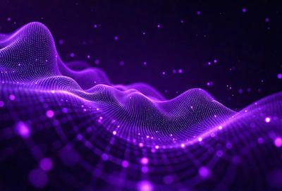 The primary subject of the image is a purple wave or a purple pattern, which is the main object, scene, or focus of the image. The setting or background is a dark space, and the visual style appears to be a digital art or illustration. The colors and mood of the image are predominantly purple, creating a calm and serene atmosphere.