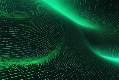 The primary subject of the image is a green, glowing, and textured surface. The setting appears to be a futuristic or digital environment, possibly a computer screen or a digital art piece. The visual style is a combination of a photo and digital art, creating a unique and captivating appearance. The dominant colors are green and black, giving the image a futuristic and modern mood.