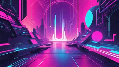 The primary subject of the image is a futuristic cityscape with a pink and purple color scheme. The setting is a futuristic city with a pink and purple background, featuring a large building with a pink and purple sky. The visual style is digital art, and the colors and mood create a sense of wonder and excitement.