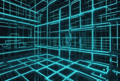 The primary subject of the image is a futuristic, neon-lit room with a blue and green color scheme. The setting is a dark room with a blue and green glow, creating a unique and visually striking atmosphere. The visual style of the image is a combination of digital art and illustration, with the neon lights and blue and green color palette giving it a futuristic and otherworldly appearance. The overall mood of the image is one of mystery and intrigue, as the viewer is drawn into