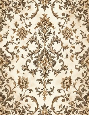 The primary subject of the image is a wallpaper with a floral pattern. The setting is a wall, and the visual style is a patterned wallpaper. The colors and mood of the image are warm and inviting, with the floral pattern adding a touch of nature and elegance to the space.