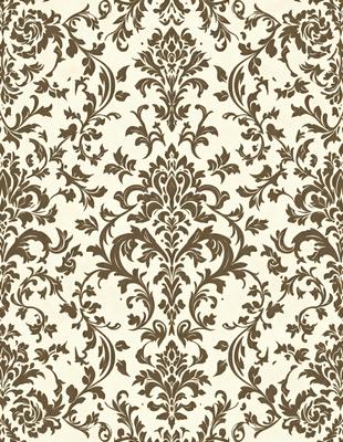 The primary subject of the image is a wallpaper with a floral pattern. The setting is a wall, and the visual style is a patterned wallpaper. The colors and mood of the image are predominantly brown, giving it a warm and earthy atmosphere.