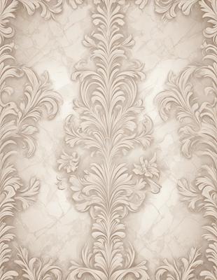 The primary subject of the image is a decorative wallpaper with a white and brown color scheme. The wallpaper features a pattern of leaves and flowers, creating a visually appealing and elegant design. The setting is a wall, and the visual style is a combination of photo and digital art, giving the image a realistic yet artistic appearance. The colors and mood of the image are warm and inviting, with the white and brown tones evoking a sense of sophistication and refinement.