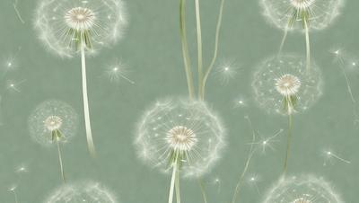 The primary subject of the image is a close-up of a dandelion flower. The setting is a green background, which creates a natural and vibrant atmosphere. The visual style is a combination of photo and digital art, as the flower is captured in a detailed and artistic manner. The colors are predominantly white and green, which evoke a sense of freshness and growth.