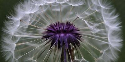 The primary subject of the image is a purple flower, which is the main focus of the scene. The flower is surrounded by a green background, giving it a natural and vibrant appearance. The visual style of the image is a close-up, which emphasizes the details of the flower. The dominant colors in the image are purple and green, creating a serene and calming atmosphere.