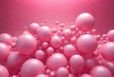 The primary subject of the image is a large, pink, bubbly mass that fills the entire frame. The setting is a pink background, which creates a vibrant and lively atmosphere. The visual style is a digital art or illustration, as the bubbles are rendered in a smooth and detailed manner. The colors and mood are predominantly pink, giving the image a warm and inviting feel.