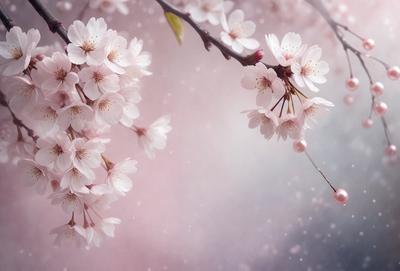 The primary subject of the image is a tree filled with white flowers. The tree is located in a pink and white background, which adds to the overall atmosphere of the scene. The visual style of the image is a photo, capturing the beauty of the tree and its flowers. The colors and mood of the image are predominantly pink and white, creating a serene and peaceful ambiance.