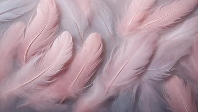 The primary subject of the image is a close-up of a pink feather. The setting is a white background, which provides a clean and minimalistic look. The visual style is a photo, showcasing the intricate details of the feather. The colors and mood of the image are predominantly pink, creating a soft and delicate atmosphere.