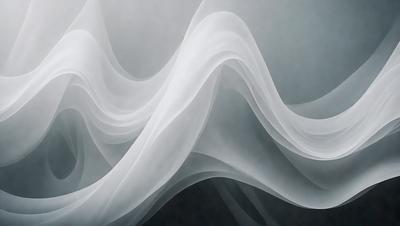 The primary subject of the image is a white, flowing wave. The setting is a dark background, which contrasts with the wave's brightness. The visual style is a digital art or illustration, creating a dynamic and fluid appearance. The dominant colors are white and gray, giving the image a calm and serene atmosphere.