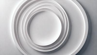 The primary subject of the image is a white plate with a round hole in the center. The plate is placed on a white surface, which could be a table or a wall. The visual style of the image is a close-up of the plate, showcasing its details. The colors and mood of the image are predominantly white, giving it a clean and minimalist appearance.