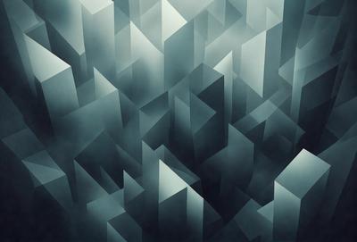 The primary subject of the image is a large, intricate, and colorful geometric pattern. The pattern is composed of multiple triangles and squares, creating a visually striking and complex design. The setting or background of the image is a dark, cloudy sky, which contrasts with the vibrant colors and shapes of the pattern. The visual style of the image is a combination of digital art and illustration, showcasing the artist's skill in creating a detailed and captivating design. The colors and mood of the