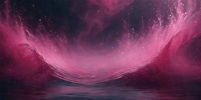 The primary subject of the image is a pink and purple wave, which appears to be a digital art or illustration. The wave is the main focus of the image, and it is set against a backdrop of a dark, cloudy sky. The visual style of the image suggests that it is a creative and artistic representation of a wave, rather than a photo or a real-life scene. The dominant colors of the image are pink and purple, which contribute to a calming and serene atmosphere.