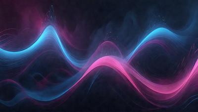 The primary subject of the image is a colorful, swirling pattern that resembles a wave or a waterfall. The setting is a dark background, which contrasts with the vibrant colors of the pattern. The visual style is a combination of digital art and illustration, creating a dynamic and eye-catching design. The dominant colors are pink, blue, and purple, giving the image a lively and energetic atmosphere.