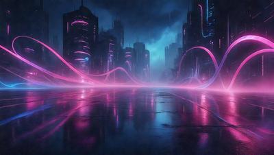The primary subject of the image is a futuristic cityscape with a pink and purple color scheme. The setting is a city street at night, with buildings and towers illuminated by neon lights. The visual style is a combination of digital art and illustration, creating a surreal and dreamlike atmosphere. The colors and mood convey a sense of wonder and fantasy, as the viewer is drawn into the vibrant and imaginative world of the city.