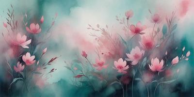 The primary subject of the image is a beautiful bouquet of pink flowers. The flowers are arranged in a vase, creating a visually appealing scene. The setting is a garden, with a blue sky in the background. The visual style of the image is a painting, showcasing the artist's skill in capturing the beauty of the flowers and their surroundings. The colors and mood of the painting are predominantly pink, creating a warm and inviting atmosphere.