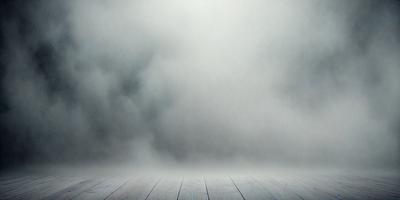 The primary subject of the image is a wooden floor with a cloudy sky in the background. The setting appears to be a room with a wooden floor, and the visual style is a photo. The dominant colors in the image are grays and whites, creating a moody and atmospheric scene.