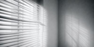 The primary subject of the image is a window with a white shade. The setting is a white wall, and the visual style appears to be a photo. The colors and mood of the image are predominantly white, creating a clean and minimalistic atmosphere.