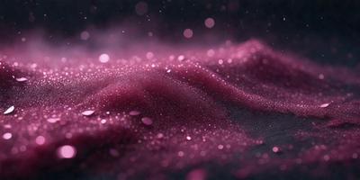 The primary subject of the image is a purple, pink, and white glittery surface. The setting is a dark background, which contrasts with the bright colors of the glittery surface. The visual style is a close-up of the glittery surface, showcasing its texture and details. The colors and mood of the image are vibrant and lively, with the glittery surface creating a sense of sparkle and energy.