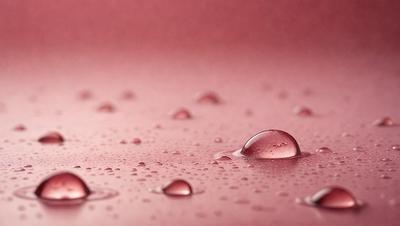 The primary subject of the image is a close-up of a pink surface with water droplets on it. The setting is a pink background, and the visual style appears to be a photo. The colors and mood of the image are predominantly pink, creating a warm and inviting atmosphere.