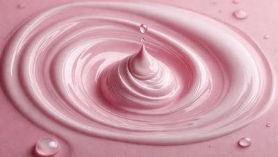 The primary subject of the image is a pink liquid, possibly a sauce or a cream, with a white bubble floating on top of it. The setting is a pink surface, which could be a table or a countertop. The visual style appears to be a close-up of the pink liquid, showcasing the bubble on top. The colors and mood of the image are predominantly pink and creamy, giving it a warm and inviting atmosphere.