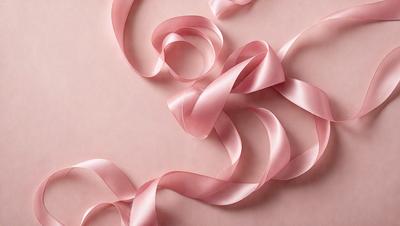 The primary subject of the image is a close-up of a pink ribbon. The ribbon is wound around itself, creating a visually interesting pattern. The setting is a pink background, which complements the color of the ribbon. The visual style of the image is a close-up, focusing on the details of the ribbon. The colors and mood of the image are predominantly pink, creating a warm and inviting atmosphere.
