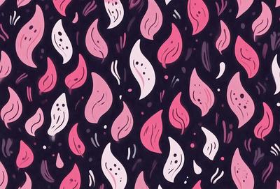 The primary subject of the image is a pattern of pink and white flowers. The setting is a black and pink background, which adds a contrasting and visually striking effect to the flowers. The visual style is a combination of digital art and illustration, creating a unique and eye-catching design. The colors and mood of the image are predominantly pink and white, giving it a warm and inviting atmosphere.