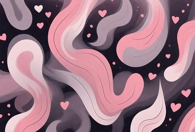 The primary subject of the image is a pink and white heart-shaped pattern. The setting is a black background, which contrasts with the heart pattern. The visual style is a combination of digital art and illustration, creating a unique and eye-catching design. The colors and mood of the image are predominantly pink and white, giving it a warm and inviting atmosphere.
