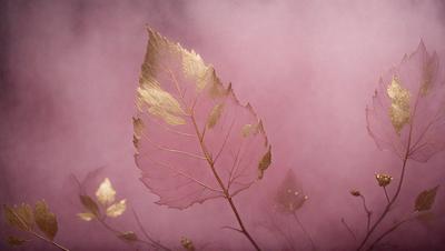 The primary subject of the image is a leaf with gold edges, which is the main object in the scene. The leaf is placed against a purple background, creating a striking contrast. The visual style of the image is a photo, capturing the leaf's details and colors. The dominant colors in the image are purple and gold, giving the scene a unique and artistic atmosphere.