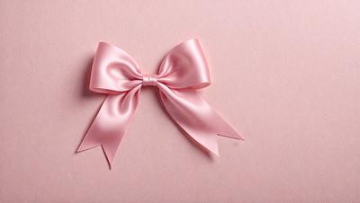 The primary subject of the image is a pink bow, which is the main focus of the scene. The setting is a pink background, which complements the color of the bow. The visual style of the image is a close-up of the pink bow, showcasing its details. The colors and mood of the image are predominantly pink, creating a warm and inviting atmosphere.