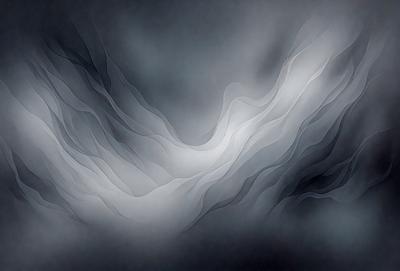 The primary subject of the image is a large, flowing, and swirling mass of white clouds. The setting is a dark, cloudy sky, which creates a dramatic and moody atmosphere. The visual style is a combination of photo and digital art, as the clouds are captured in a photo but have a digital art-like quality to them. The colors and mood are predominantly dark and dramatic, with the white clouds contrasting against the dark sky.