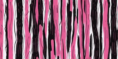 The primary subject of the image is a black and white zebra pattern. The setting is a pink and black striped background, which adds a vibrant and contrasting touch to the scene. The visual style is a combination of a photo and a digital art, illustration, or drawing. The dominant colors are black, white, and pink, creating a bold and eye-catching pattern.