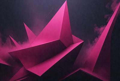 The primary subject of the image is a pink geometric shape, which appears to be a three-dimensional structure. The setting is a dark background, which contrasts with the bright pink color of the shape. The visual style of the image is digital art, as it is a computer-generated design. The dominant colors and overall atmosphere of the image are pink and dark, creating a striking contrast between the shape and its surroundings.