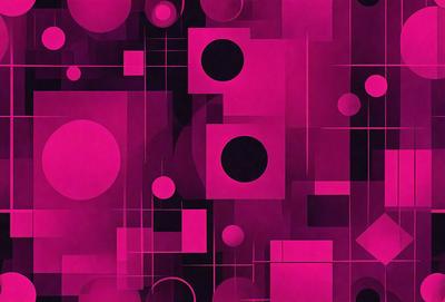 The primary subject of the image is a pink and black abstract artwork featuring a variety of shapes and circles. The setting is a pink background, which adds to the overall mood of the piece. The visual style is a combination of digital art and illustration, creating a unique and eye-catching design. The dominant colors are pink and black, which contribute to the artwork's bold and vibrant appearance.