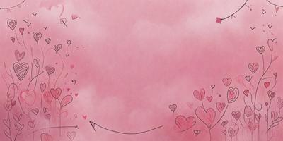The primary subject of the image is a pink background with a heart-shaped pattern. The setting is a cloudy sky, and the visual style is a combination of digital art and illustration. The colors and mood are predominantly pink, creating a warm and inviting atmosphere.