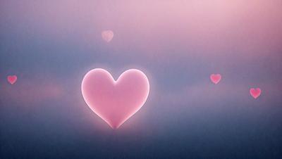 The primary subject of the image is a pink heart-shaped balloon. The setting is a cloudy sky, and the visual style is a digital art illustration. The heart-shaped balloon is floating in the sky, creating a sense of warmth and love. The colors and mood of the image are predominantly pink, which adds a sense of happiness and affection to the scene.
