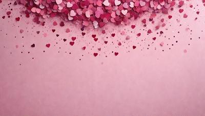 The primary subject of the image is a large number of hearts floating in the air. The hearts are scattered throughout the scene, creating a visually appealing and playful atmosphere. The setting is a pink background, which adds to the overall mood of the image. The visual style of the image is a combination of digital art and illustration, giving it a unique and creative appearance. The dominant colors in the image are pink and red, which are associated with love and affection.