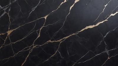 The primary subject of the image is a marble countertop with a black background. The countertop features a gold pattern, giving it a luxurious and elegant appearance. The visual style of the image is a close-up of the marble countertop, showcasing its intricate details and textures. The colors and mood of the image are predominantly black and gold, creating a sophisticated and timeless atmosphere.