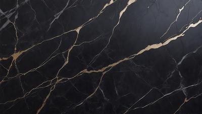 The primary subject of the image is a marble countertop with a black background. The countertop features a gold pattern, giving it a luxurious and elegant appearance. The visual style of the image is a close-up of the marble countertop, showcasing its intricate details and textures. The colors and mood of the image are predominantly black and gold, creating a sophisticated and timeless atmosphere.
