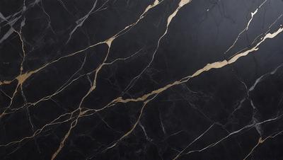 The primary subject of the image is a marble countertop with a black background. The countertop features a gold pattern, giving it a luxurious and elegant appearance. The visual style of the image is a close-up of the marble countertop, showcasing its intricate details and textures. The colors and mood of the image are predominantly black and gold, creating a sophisticated and timeless atmosphere.