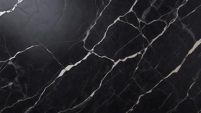 The primary subject of the image is a black marble countertop with a gold pattern. The setting is a kitchen, and the visual style is a close-up of the marble countertop. The dominant colors are black and gold, creating a luxurious and elegant atmosphere.
