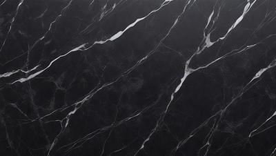 The primary subject of the image is a marble countertop with a black and white pattern. The setting is a kitchen, and the visual style is a close-up of the marble countertop. The colors and mood of the image are predominantly black and white, giving it a classic and elegant appearance.