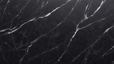 The primary subject of the image is a marble countertop with a black and white pattern. The setting is a kitchen, and the visual style is a close-up of the marble countertop. The colors and mood of the image are predominantly black and white, giving it a classic and elegant appearance.