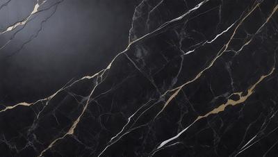 The primary subject of the image is a marble countertop with a black background. The countertop features a gold pattern, giving it a luxurious and elegant appearance. The visual style of the image is a drawing or illustration, which adds to the artistic and sophisticated nature of the scene. The colors and mood of the image are predominantly black and gold, creating a sense of sophistication and refinement.