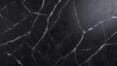 The primary subject of the image is a black marble wall with white veins. The setting is a dark room, and the visual style is a close-up of the marble wall. The colors and mood of the image are predominantly dark, with the black marble and white veins creating a striking contrast.