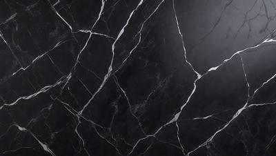 The primary subject of the image is a black and white marble tile wall. The setting is a dark room, and the visual style is a close-up of the tile wall. The colors and mood of the image are predominantly dark, with the black and white marble tiles creating a striking contrast against the dark background.